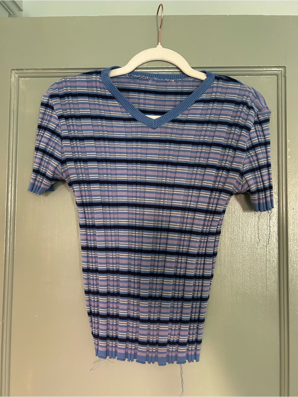 Vintage Blue Striped V-Neck Knit Shirt